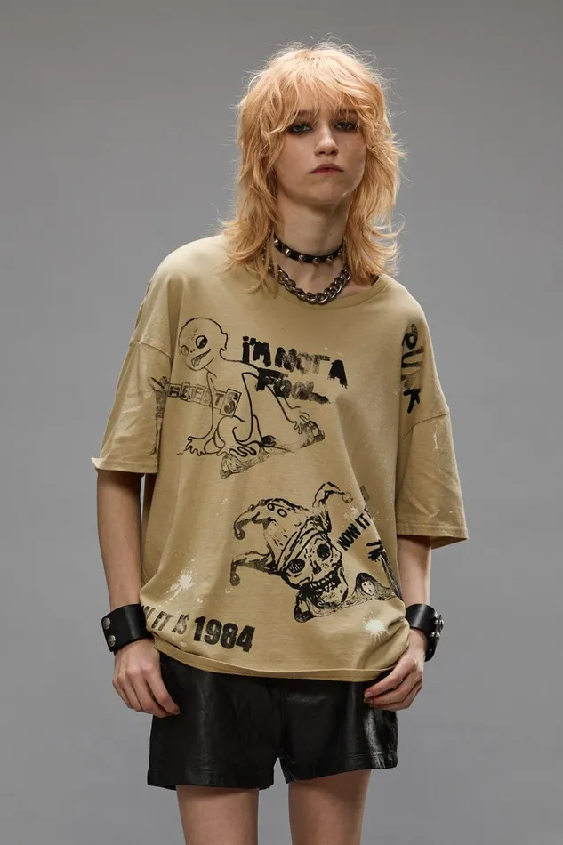 R13 TShirts Women RELAXED STAMP TEE 8211 SPLATTERED KHAKI