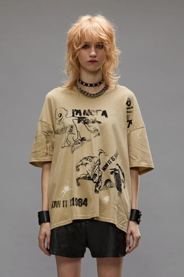R13 TShirts Women RELAXED STAMP TEE 8211 SPLATTERED KHAKI