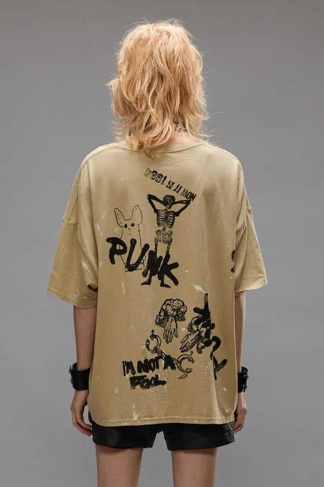 R13 TShirts Women RELAXED STAMP TEE 8211 SPLATTERED KHAKI