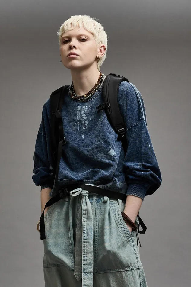 R13 Tops Women CROPPED R13 CREWNECK 8211 INDIGO BLUE