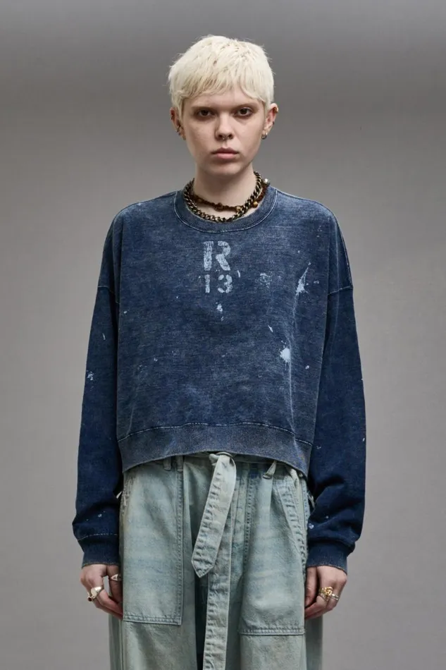 R13 Tops Women CROPPED R13 CREWNECK 8211 INDIGO BLUE