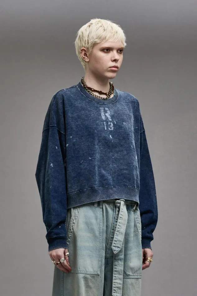 R13 Tops Women CROPPED R13 CREWNECK 8211 INDIGO BLUE