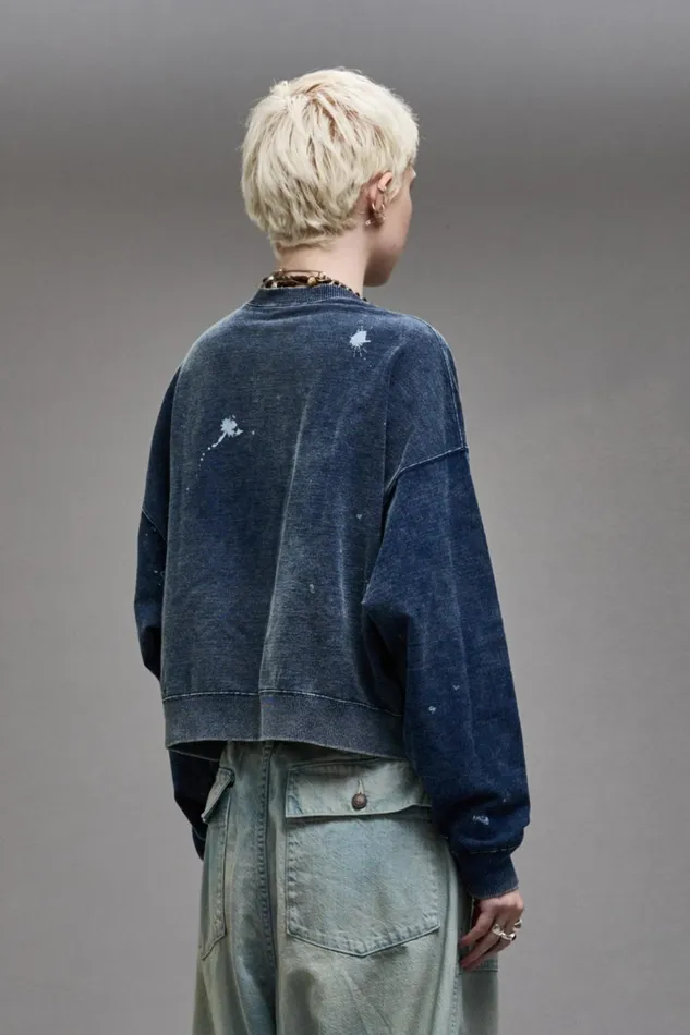 R13 Tops Women CROPPED R13 CREWNECK 8211 INDIGO BLUE