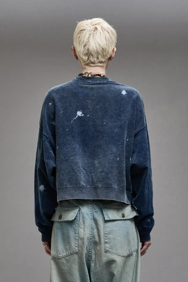 R13 Tops Women CROPPED R13 CREWNECK 8211 INDIGO BLUE
