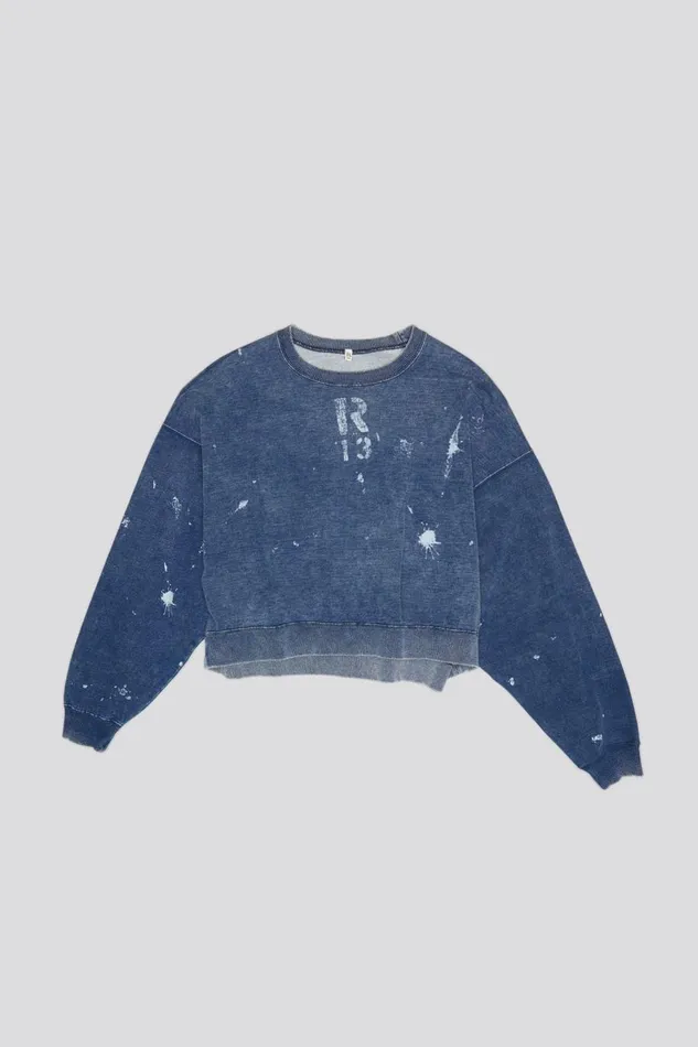 R13 Tops Women CROPPED R13 CREWNECK 8211 INDIGO BLUE