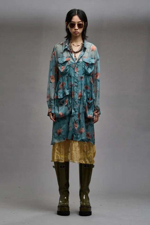 R13 Tops Women DOUBLE LAYER DRESS SET 8211 BLUE FLORAL