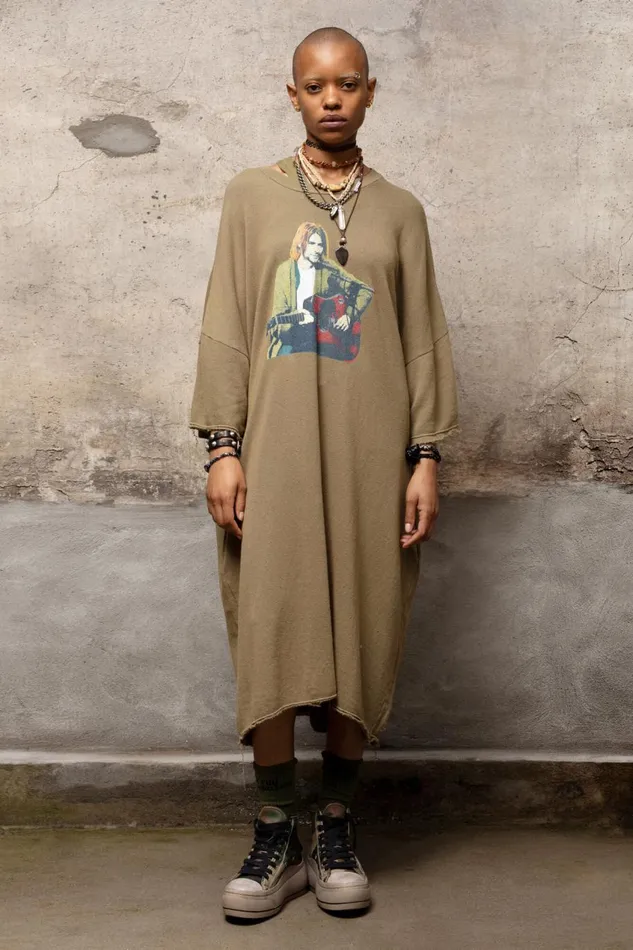 R13 Tops Women ELONGATED TSHIRT DRESS 8211 KURT CONCERT PRINT