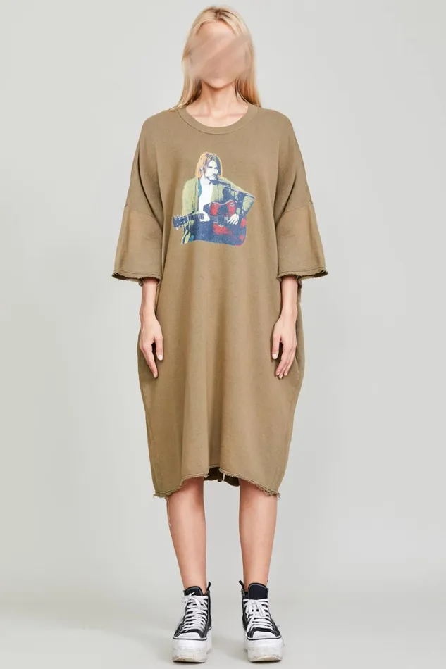R13 Tops Women ELONGATED TSHIRT DRESS 8211 KURT CONCERT PRINT