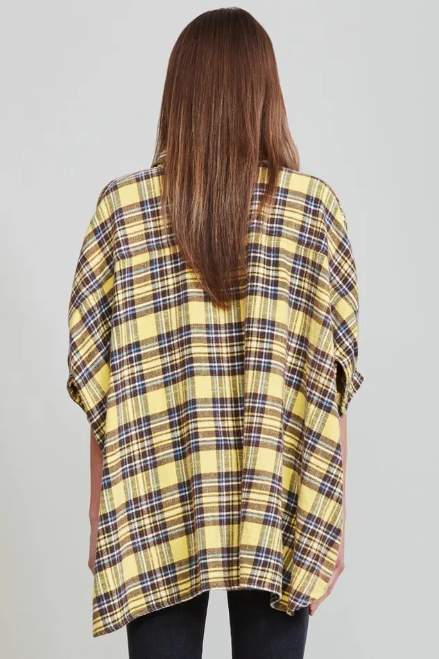 R13 Tops Women Plaid Oversized Boxy Shirtdress 8211 Yellow Plaid Denim