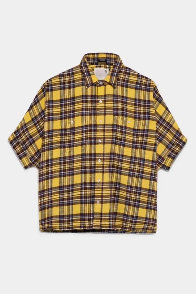 R13 Tops Women Plaid Oversized Boxy Shirtdress 8211 Yellow Plaid Denim
