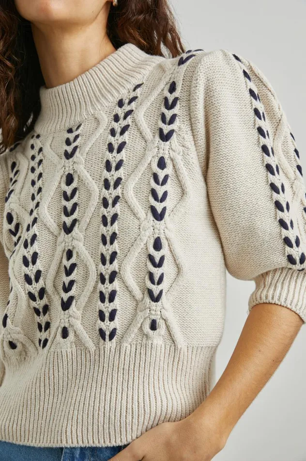 Rails Sweaters Women ADDY SWEATER Oatmeal Navy Cables
