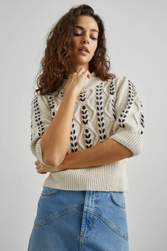 Rails Sweaters Women ADDY SWEATER Oatmeal Navy Cables