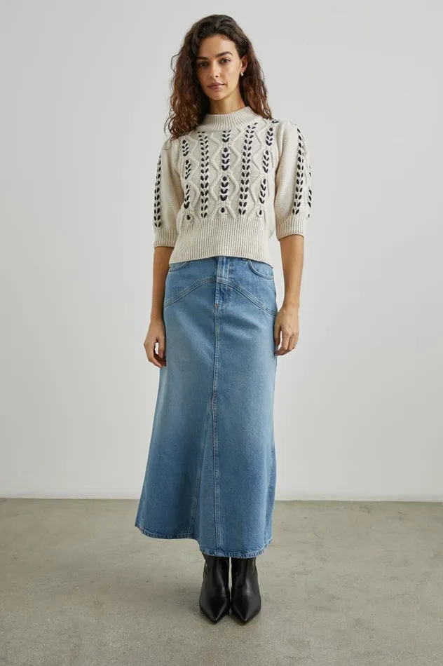 Rails Sweaters Women ADDY SWEATER Oatmeal Navy Cables