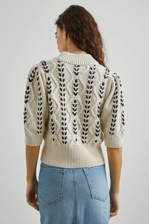 Rails Sweaters Women ADDY SWEATER Oatmeal Navy Cables