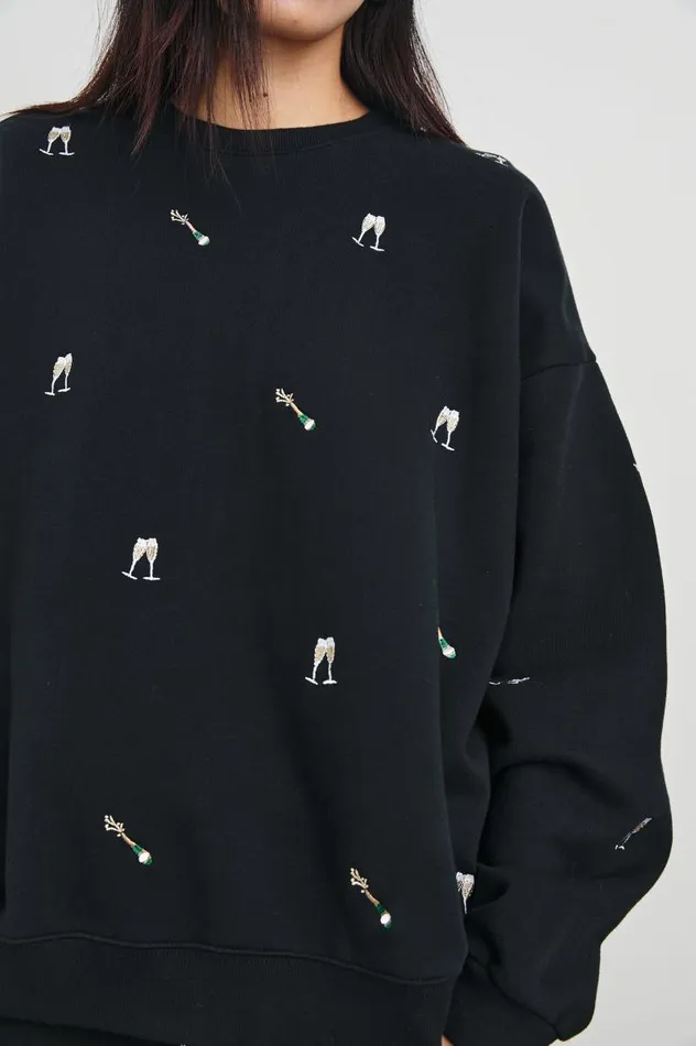 Rails Sweaters Women THE VARSITY SWEATSHIRT Black Champagne Embroidery