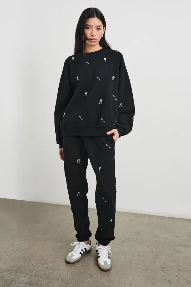 Rails Sweaters Women THE VARSITY SWEATSHIRT Black Champagne Embroidery