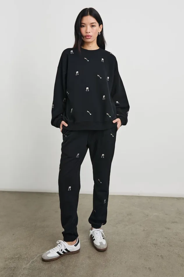 Rails Sweaters Women THE VARSITY SWEATSHIRT Black Champagne Embroidery