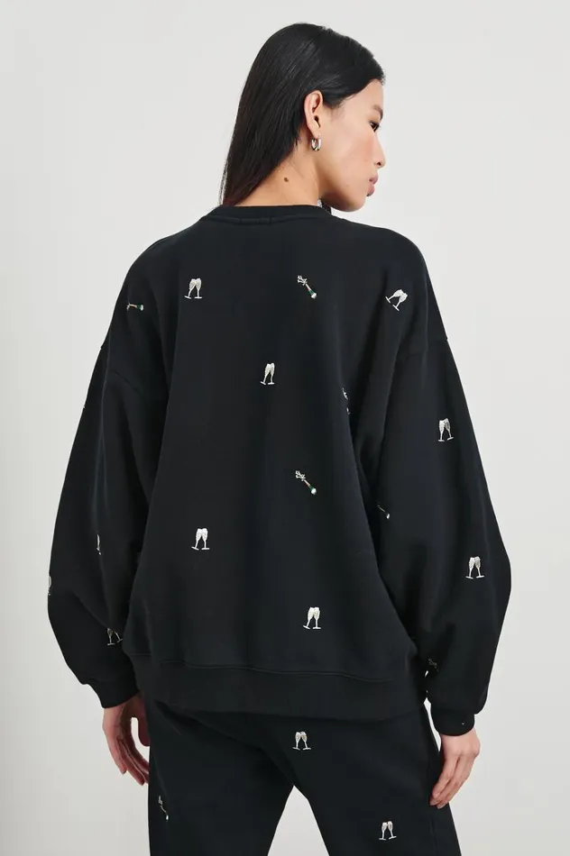 Rails Sweaters Women THE VARSITY SWEATSHIRT Black Champagne Embroidery
