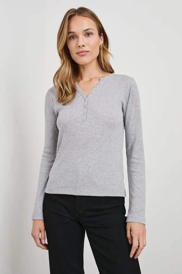 Rails Tees and Tanks Women ESSENTIAL HENLEY Heather Grey