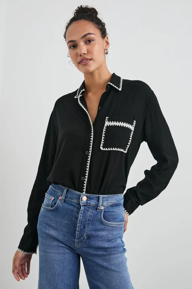 Rails Tops Women CHARLI SHIRT Black Blanket Stitch