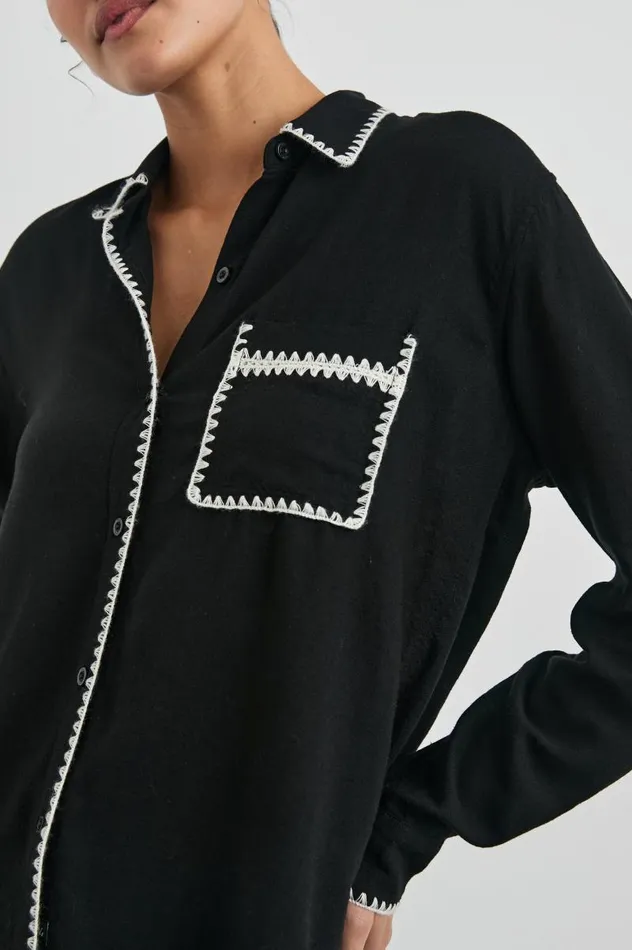 Rails Tops Women CHARLI SHIRT Black Blanket Stitch