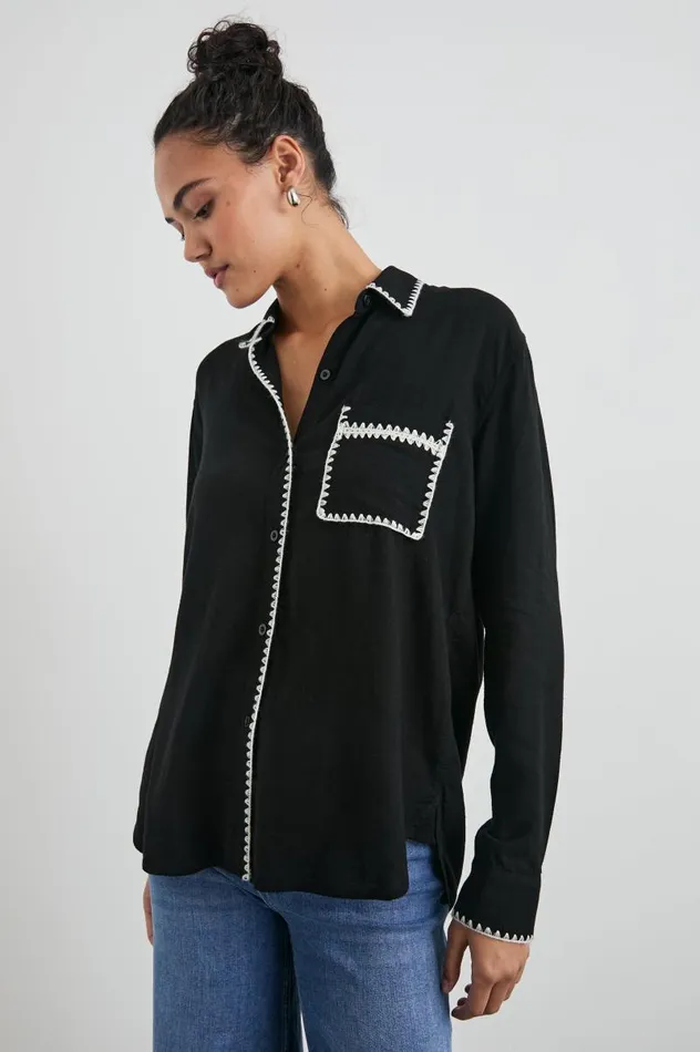 Rails Tops Women CHARLI SHIRT Black Blanket Stitch