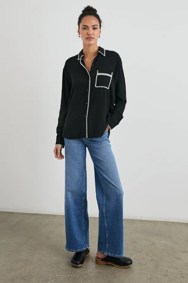 Rails Tops Women CHARLI SHIRT Black Blanket Stitch