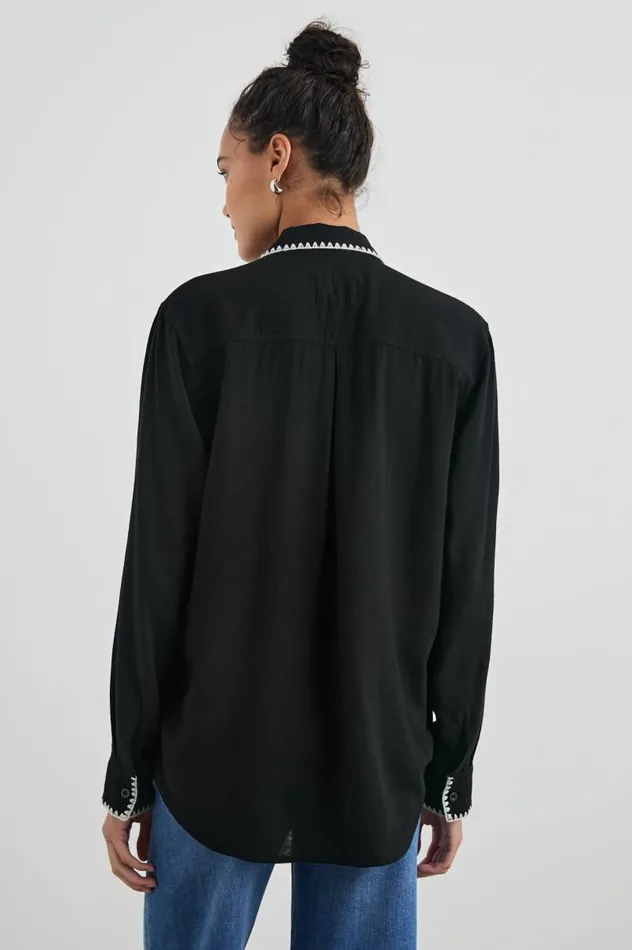 Rails Tops Women CHARLI SHIRT Black Blanket Stitch