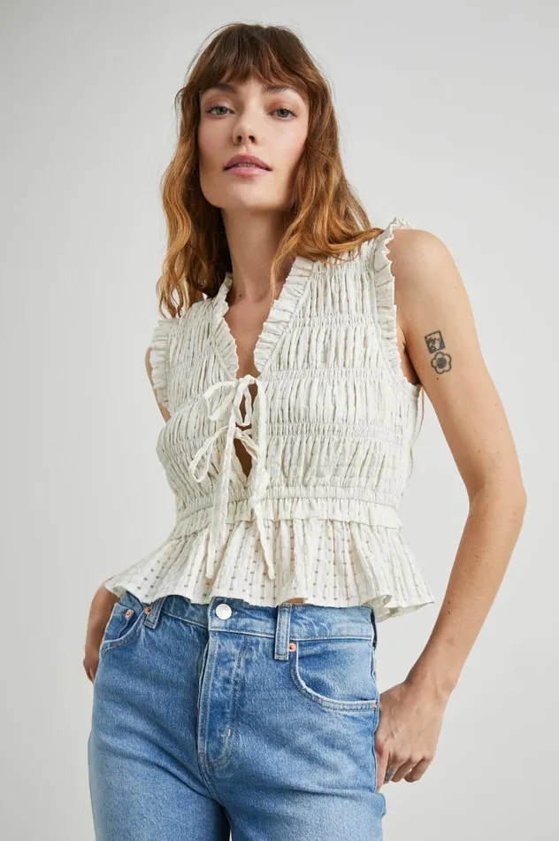 Rails Tops Women MARTINE TOP Ivory Seersucker