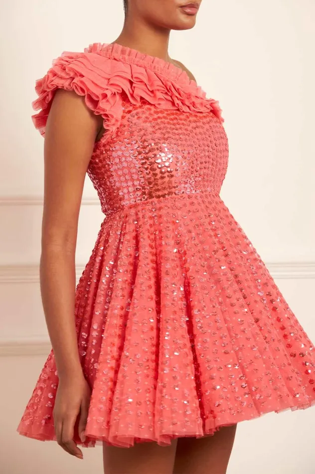 Raindrop OneShoulder Micro Mini Dress Pink Women Needle and Thread Dresses
