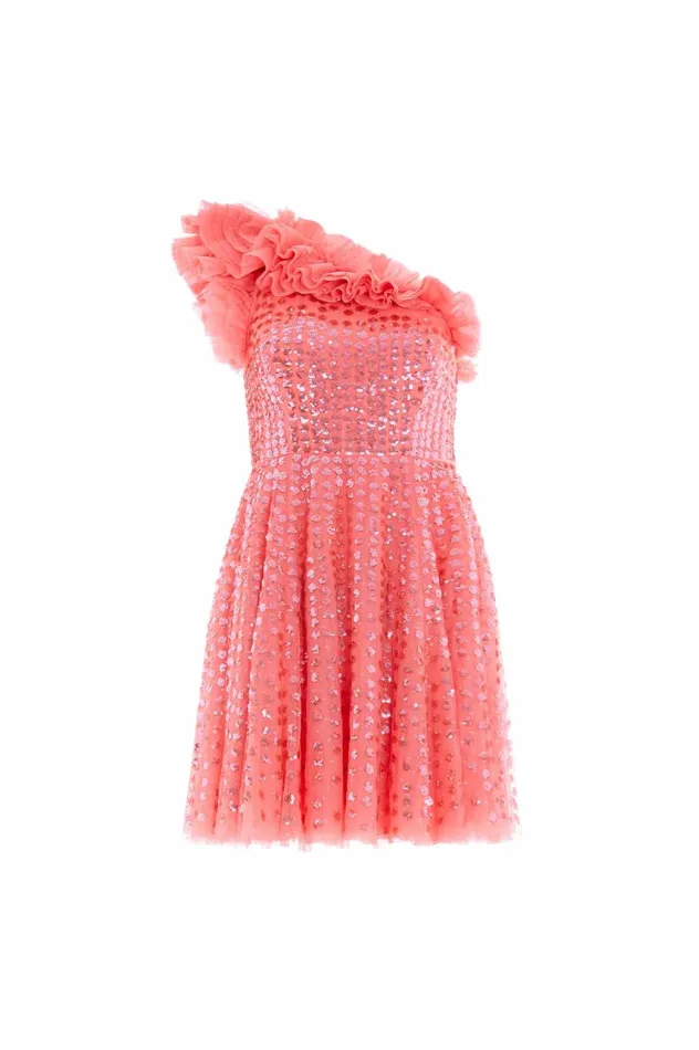 Raindrop OneShoulder Micro Mini Dress Pink Women Needle and Thread Dresses