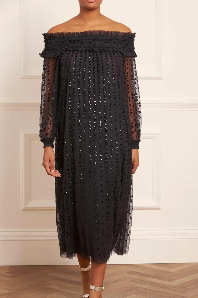 Raindrop Smocked OffShoulder Ballerina Dress Black Women Needle and Thread Dresses