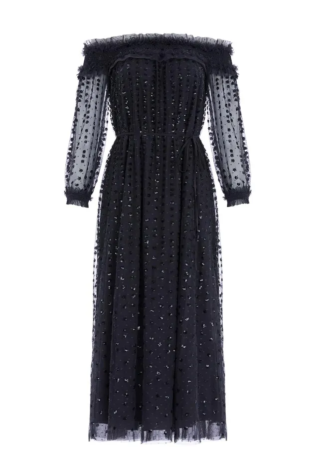 Raindrop Smocked OffShoulder Ballerina Dress Black Women Needle and Thread Dresses