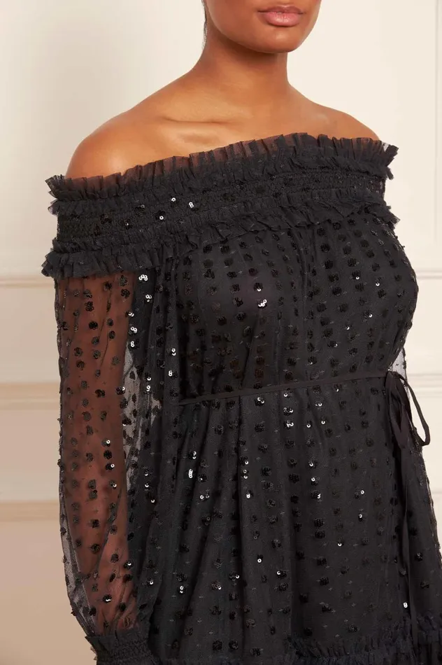 Raindrop Smocked OffShoulder Ballerina Dress Black Women Needle and Thread Dresses
