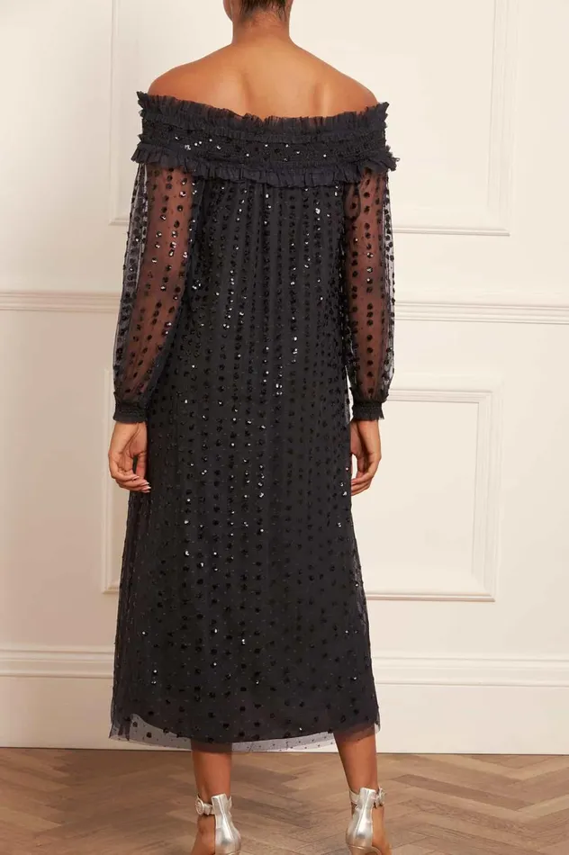 Raindrop Smocked OffShoulder Ballerina Dress Black Women Needle and Thread Dresses