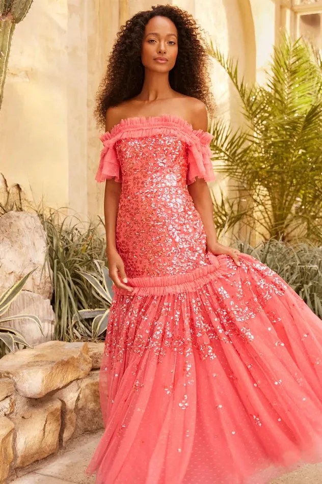 Regal Rose OffShoulder Gown Pink Women Needle and Thread Dresses