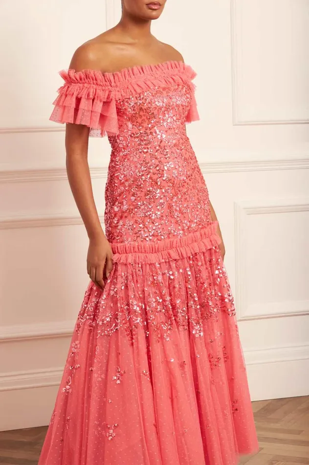 Regal Rose OffShoulder Gown Pink Women Needle and Thread Dresses