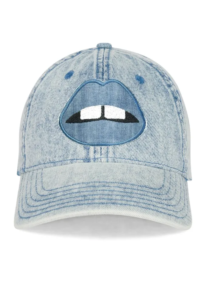 Reina Denim Lip Patch Washed Denim Women039s Lauren Moshi Hats