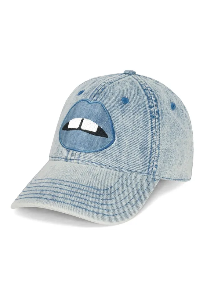 Reina Denim Lip Patch Washed Denim Women039s Lauren Moshi Hats Reina Denim Lip Patch Washed Denim Women039s Lauren Moshi Hats