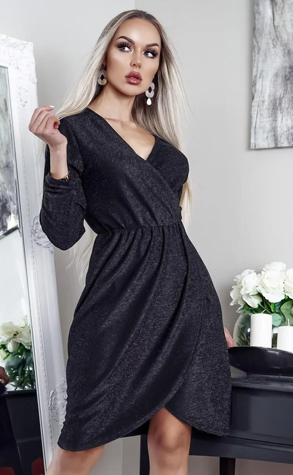 Rekha Black Lurex Pleated Wrap Dress Women Missfiga Wrap Dresses Rekha Black Lurex Pleated Wrap Dress Women Missfiga Wrap Dresses