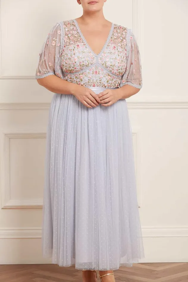 Ribbon Bouquet Bodice Ankle Gown Blue Women Needle and Thread Dresses