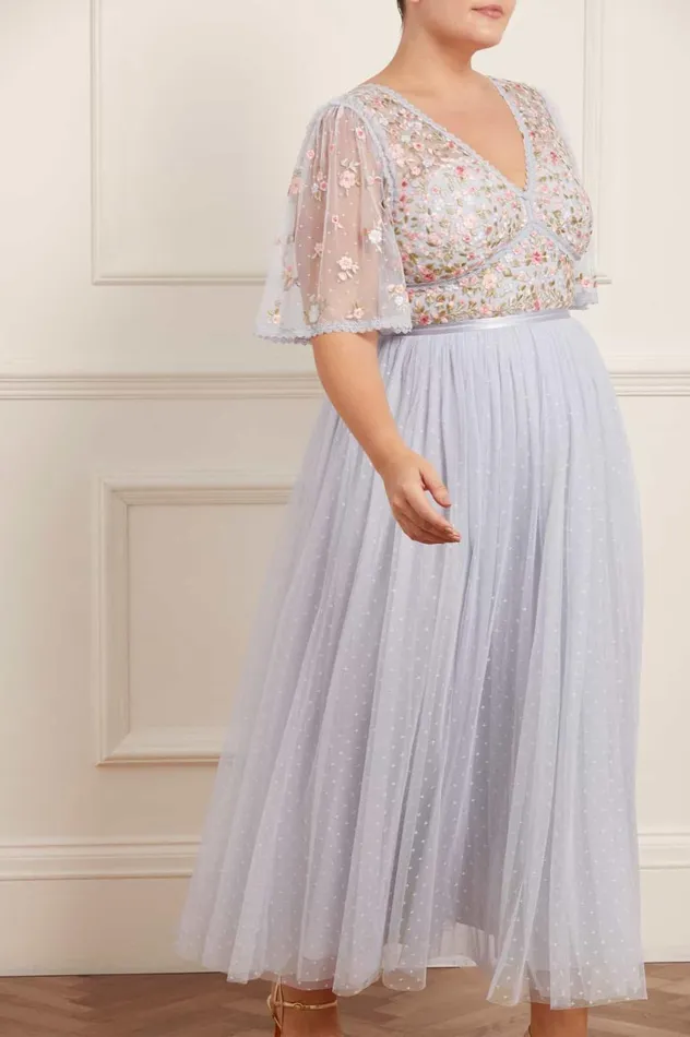 Ribbon Bouquet Bodice Ankle Gown Blue Women Needle and Thread Dresses