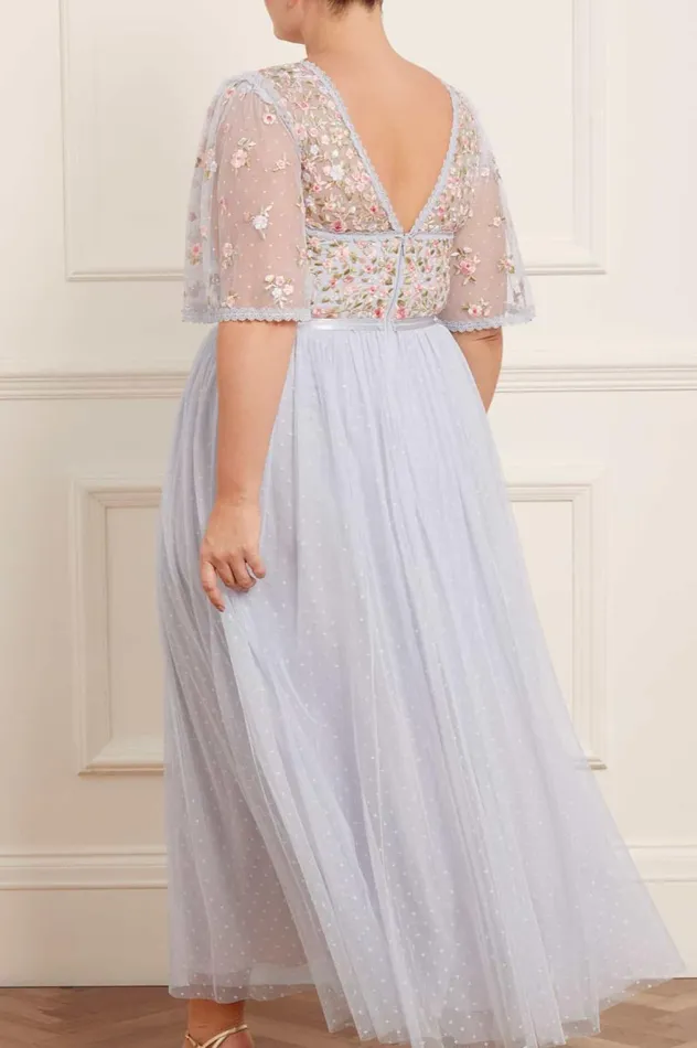 Ribbon Bouquet Bodice Ankle Gown Blue Women Needle and Thread Dresses