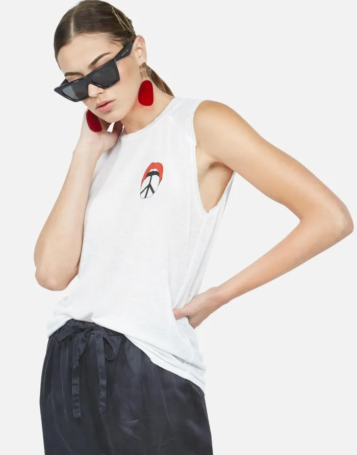 Riley Peace Tongue White Women039s Lauren Moshi Tanks
