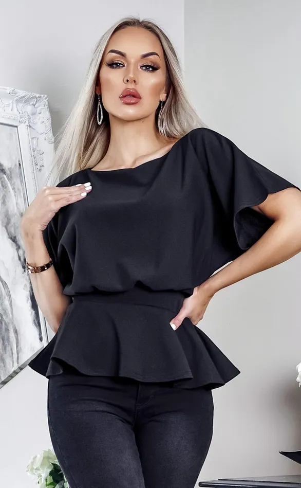 Ruby Black Batwing Belted Peplum Top Women Missfiga Tops