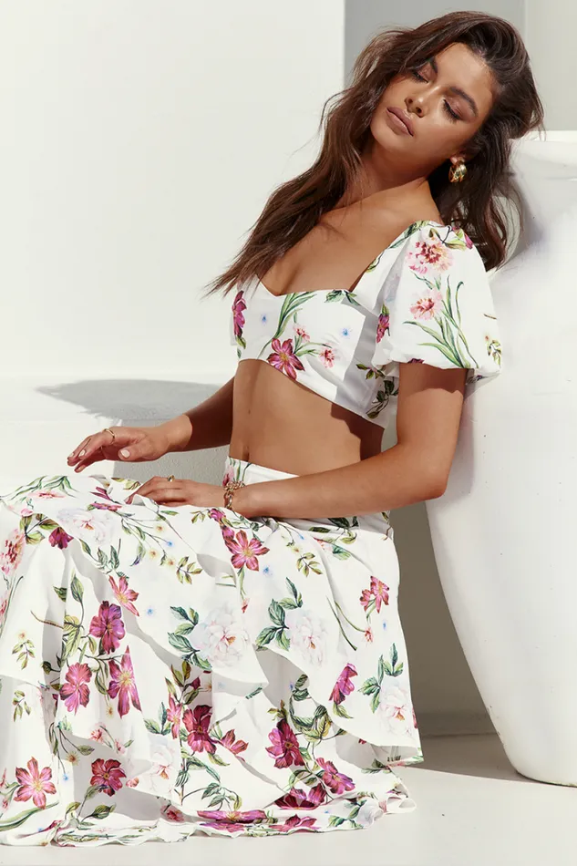 Runaway The Label Crops Shop Yokana Top 8211 White Floral Runaway The Label Crops Shop Yokana Top 8211 White Floral