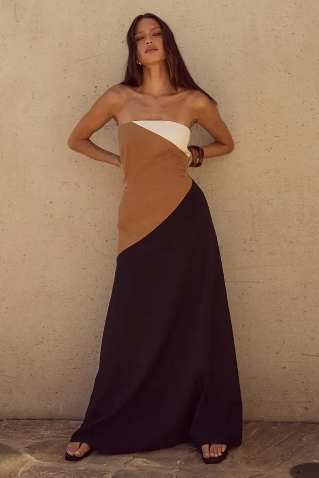 Runaway The Label Maxi Shop CALISSA MAXI DRESS 8211 CARAMEL MULTI