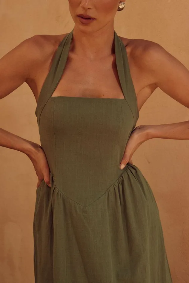 Runaway The Label Midi Shop LOCKLEA MIDI DRESS 8211 KHAKI