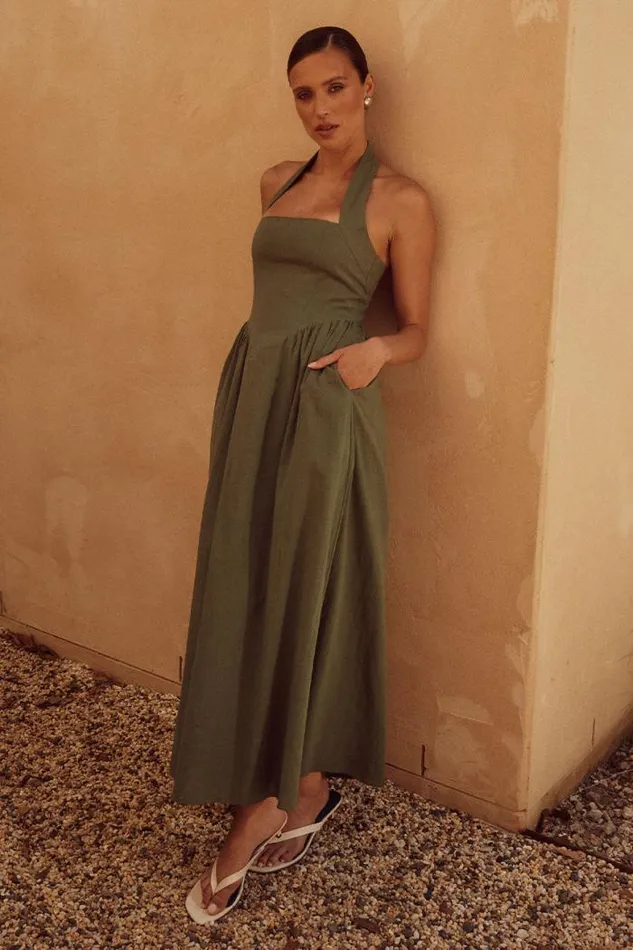 Runaway The Label Midi Shop LOCKLEA MIDI DRESS 8211 KHAKI
