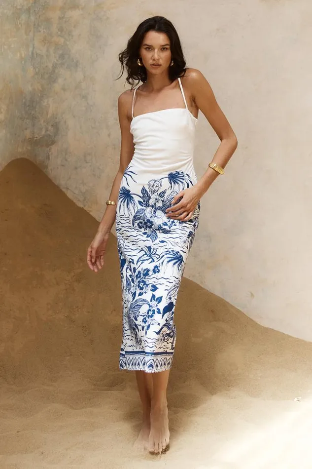 Runaway The Label Midi Shop VALENCIA MIDI DRESS 8211 BLUEWHITE